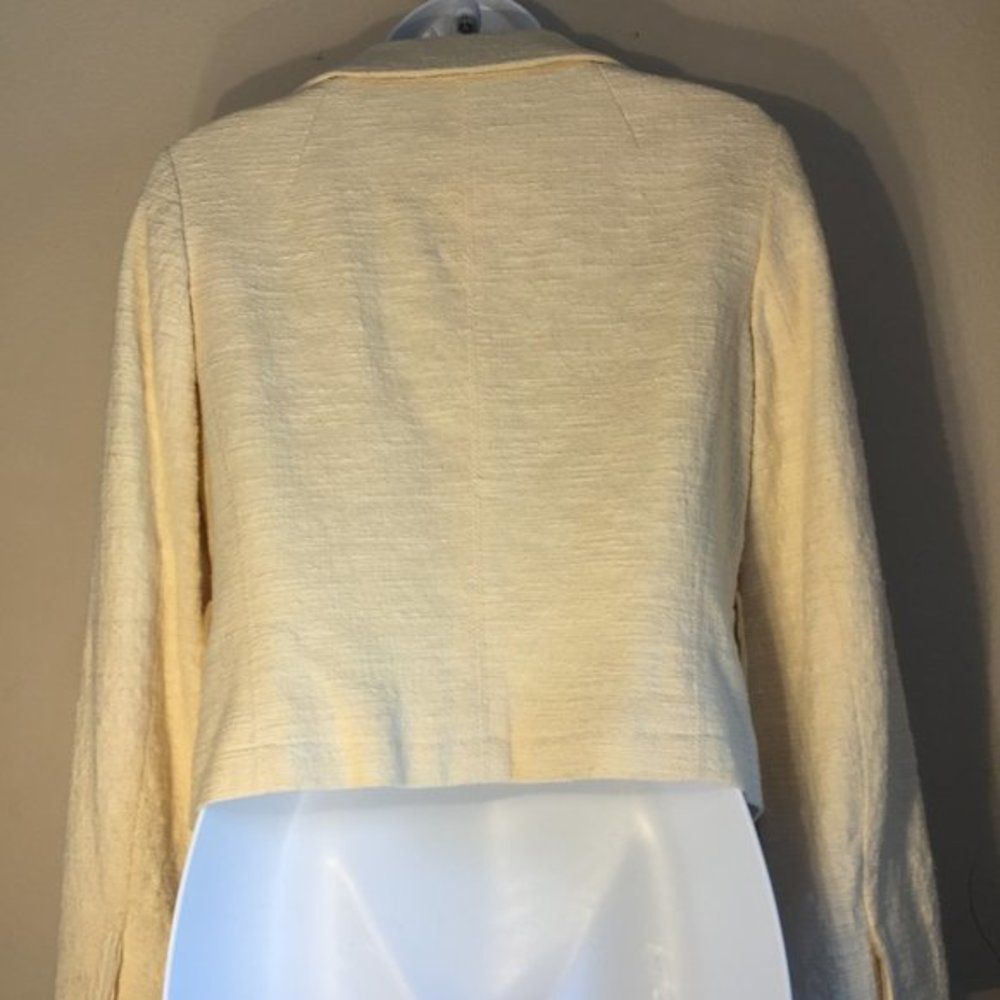 Banana Republic Cropped Jacket Cream Cotton Rayon Raw Edge Double Breasted 0 - Picture 2 of 8